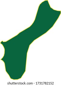 Guam map in green color and yellow border on white background. Vector illustration.
