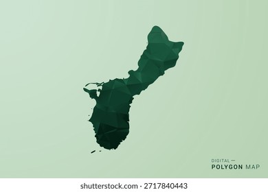 Guam Map - Ilustração de vetor estilo polígono verde, baixo projeto geométrico poly com silhueta limpa no fundo verde suave.