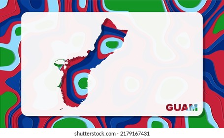 Guam Map with Paper Cut Waves Background Shape perfect for Greeting Card, Desktop Wallpaper, and Banner
