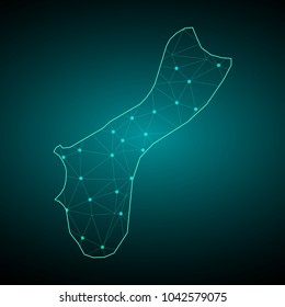 Guam map of polygonal mosaic lines network, rays and space stars of vector illustration.