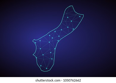 Guam map of polygonal mosaic lines network, rays and space stars of vector illustration.