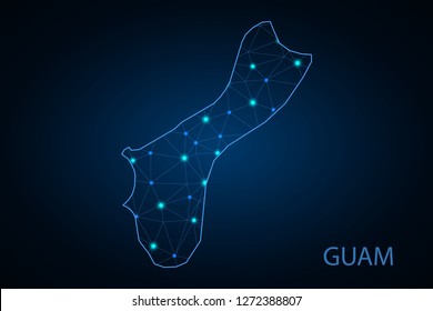 Guam map of polygonal mosaic lines network, rays and space stars of vector illustration. - Vector