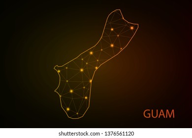 Guam map of polygonal mosaic lines network, rays and space stars of vector illustration. - Vector - Vector