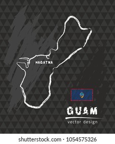 Guam map, vector pen drawing on black background