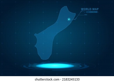 Guam Map - World Map International vector template with Hologram in perspective style and HUD, GUI, UI interface isolated on blue background for design - Vector illustration eps 10
