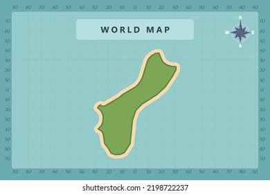 Guam Map - World Map International vector template High detailed with green and cream color isolated on blue background including Compass Rose icon - Vector illustration eps 10