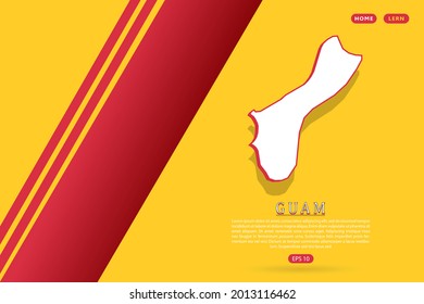 Guam Map - World map vector template with isometric style including shadow, white and red color on yellow background for website, infographic, banner - Vector illustration eps 10