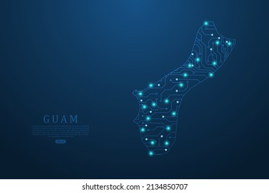 Mapa de Guam - Planilla del vector del mapa mundial con placa de circuitos abstracto futurista Ilustración o línea de máscaras de tecnología de alta tecnología y escalas de puntos sobre fondo oscuro - Ilustración del vector ep 10