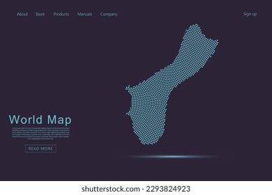 Guam Map - World map vector template with blue dots, grid, grunge, halftone style isolated on dark purple background for website, infographic, technology design - Vector illustration eps 10