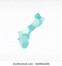 Guam map-Polygonal map is made of colorful hexagons using the gradient method. On a plain background. Vector illustration eps 10.