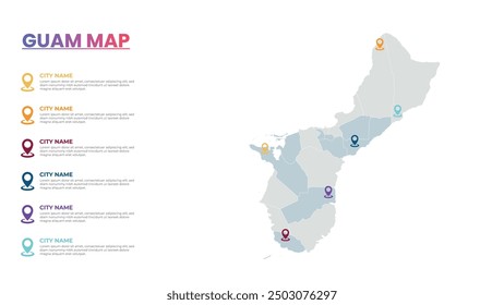 Guam Modern Map Infographic Template, Detailed infographic map of Guam Popular City