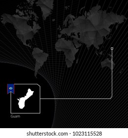 Guam on black World Map. Map and flag of Guam.