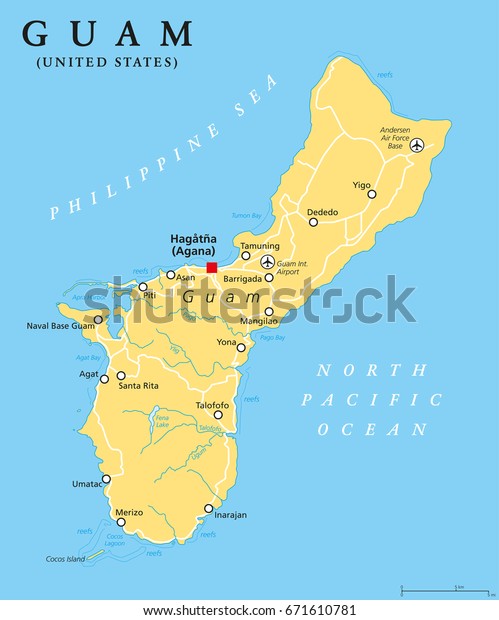 Guam Political Map Capital Hagatna Agana Stock Vector (royalty Free 