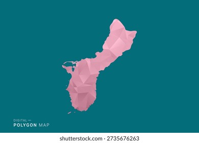 Guam polygon map vector illustration in low poly geometric style, soft pastel colors with pink and teal green tones, clean silhouette on solid background, ideal for infographic.