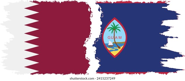 Verbindung mit Guam und Katar-Grunge-Flaggen, Vektorgrafik