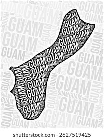 Guam regions map word cloud. Guam region names. Black and white map design. Beautiful vector illustration.