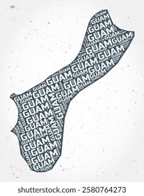 Guam regions word clouds. Country shape on textured background. Guam design in typographic style. Amazing vector illustration.