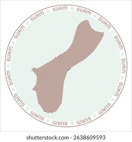 Guam round logo design. Country shape build of rings. Guam text around the country. Vector Illustration.