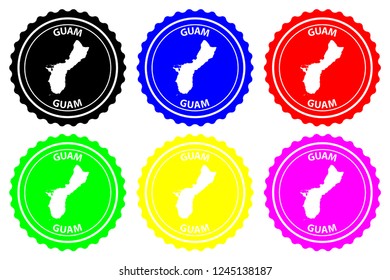 Guam - rubber stamp - vector, Guam Island map pattern - sticker - black, blue, green, yellow, purple and red