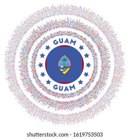 Guam symbol. Radiant country flag with colorful rays. Shiny sunburst with Guam flag. Amazing vector illustration.