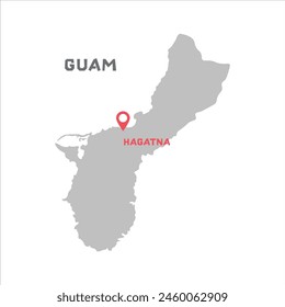 Ilustración del mapa de Vector de Guam, silueta del mapa del país con la marca de la ciudad capital de Guam en el interior. Ilustración vectorial