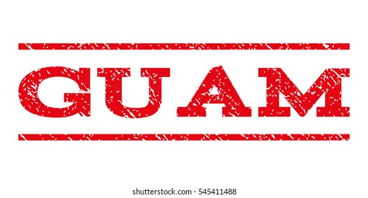 Guam watermark stamp. Text caption between horizontal parallel lines with grunge design style. Rubber seal stamp with dirty texture. Vector intensive red color ink imprint on a white background.