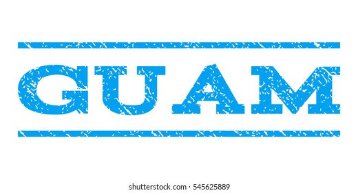 Guam watermark stamp. Text tag between horizontal parallel lines with grunge design style. Rubber seal stamp with unclean texture. Vector blue color ink imprint on a white background.