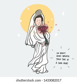 Guan Yim (Chinese goddess) cartoon vector illustration