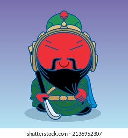 Guan Yu, Chinese of god, Cute Cartoon character vector illustration