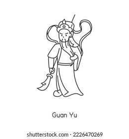 Guan Yu God of the Chinese Faith kawaii doodle flat cartoon vector illustration