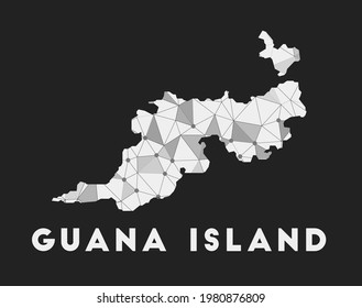 Isla Guana - mapa de la red de comunicación. Diseño geométrico de moda en la isla Guana sobre fondo oscuro. Tecnología, internet, red, concepto de telecomunicaciones. Ilustración vectorial.