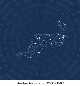 Guana Island network style island map. Quaint space style, modern design for infographics or presentation.