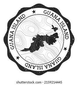 Guana Island outdoor stamp. Round sticker with map with topographic isolines. Vector illustration. Can be used as insignia, logotype, label, sticker or badge of the Guana Island.
