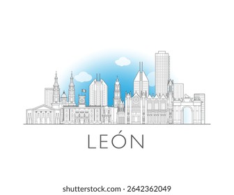 León, Guanajuato, México desenho de horizonte de ilustração da paisagem urbana