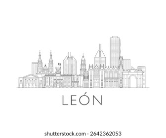 León, Guanajuato, México desenho de horizonte de ilustração da paisagem urbana