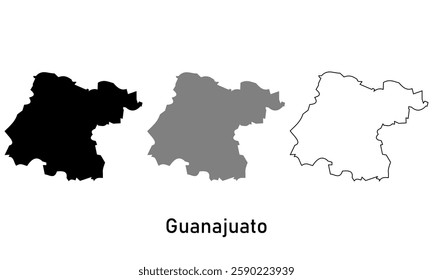 Guanajuato state map in mexico. map in various style outline, black, and gray