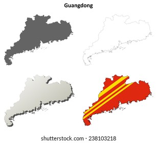 Guangdong Blank Outline Map Set