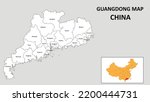 Guangdong Map of China. State and district map of Guangdong. Administrative map of Guangdong with the district in white color.	