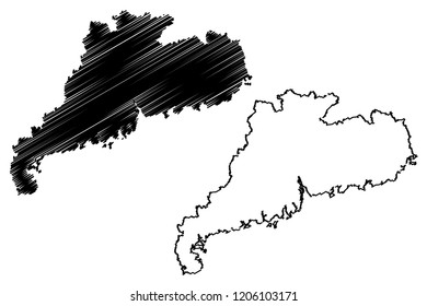 Guangdong Province (Administrative divisions of China, China, People's Republic of China, PRC) map vector illustration, scribble sketch Kwangtung map