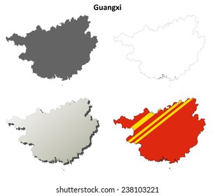 Guangxi blank outline map set