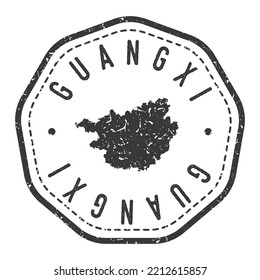 Guangxi, China Map Stamp Retro Postmark. Silhouette Postal Passport. Seal Round Vector Icon. Badge Vintage Postage Design.