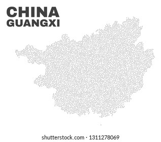 Guangxi Province map designed with little points. Vector abstraction in black color is isolated on a white background. Random little items are organized into Guangxi Province map.