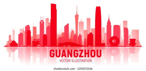 Guangzhou China city skyline silhouette vector illustration on white background. Business travel and tourism concept with modern buildings. Image for presentation, banner, web site.