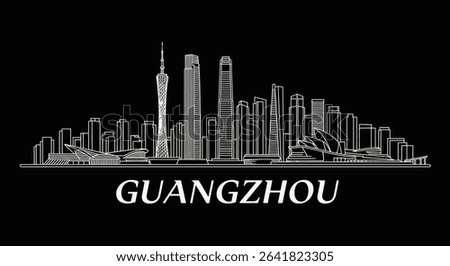 Guangzhou with China Skyline Vector, White, and Black.