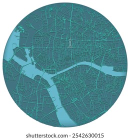 Guangzhou China,accurate street art map,city center in circle shape,vector image