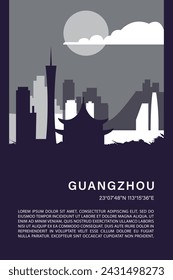 Guangzhou city minimalistic poster with skyline, cityscape retro vector illustration. China abstract travel front cover, brochure, flyer, leaflet, flier, template, layout