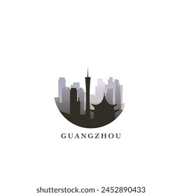 Guangzhou cityscape, gradient vector badge, flat skyline logo, icon. China city round emblem idea with landmarks and building silhouettes. Isolated graphic