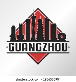 Guangzhou, Guangdong Province, China Skyline Logo. Adventure Landscape Design Vector City Illustration Vector illustration.
