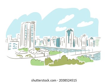Guangzhou Guangdong province China vector sketch city illustration line art sketch