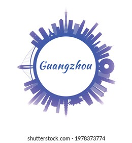 Guangzhou skyline with colorful buildings. Circle style. Vector illustration.